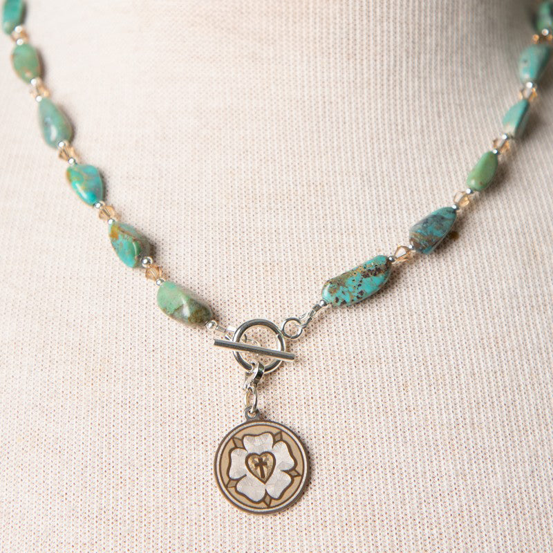 Jennifer's Turquoise and Crystal Luther's Rose Necklace and Earring Set