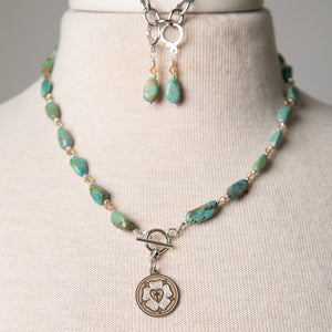 Jennifer's Turquoise and Crystal Luther's Rose Necklace and Earring Set