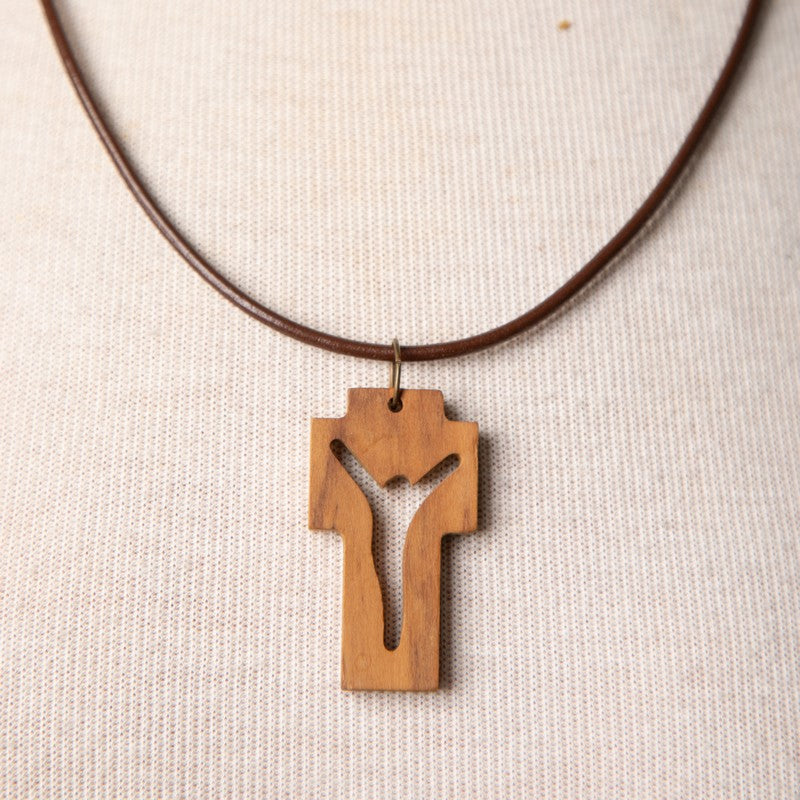 Jennifer's Unisex Wooden Jesus Figure Cross Necklace
