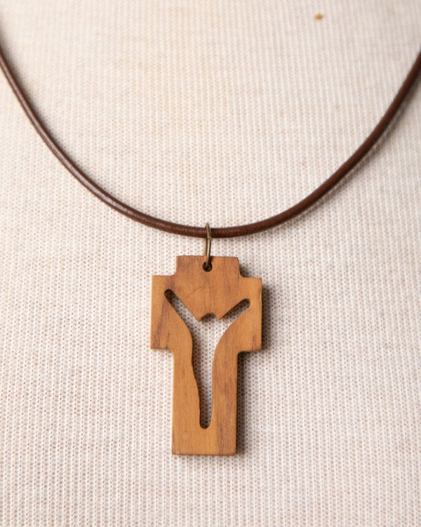 Jennifer's Unisex Wooden Jesus Figure Cross Necklace