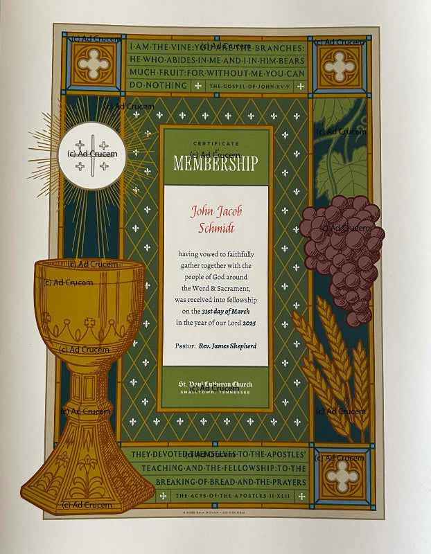 Ad Crucem Membership Certificate - Unlimited Printing