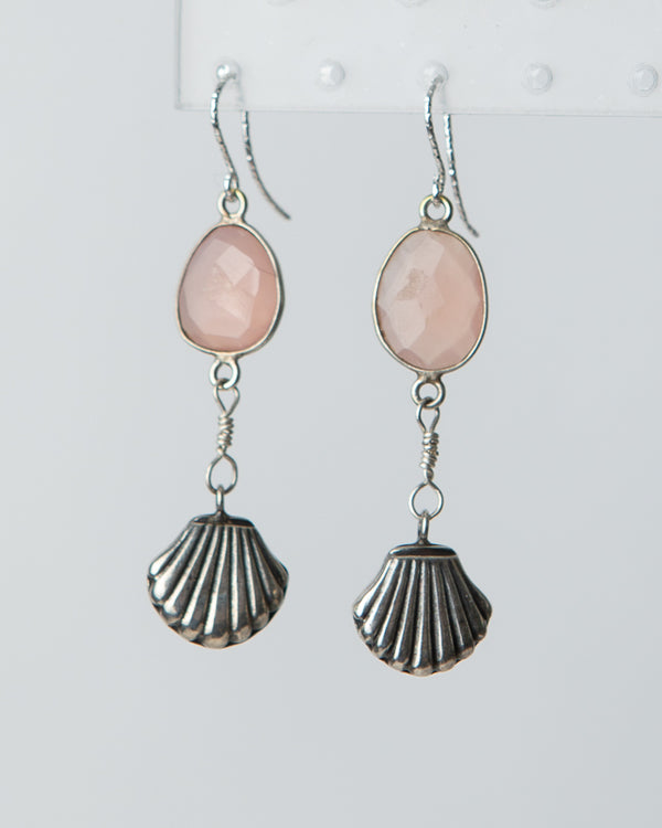 Jennifer’s Peach Chalcedony  and Sterling Silver Shell Earrings (set B)
