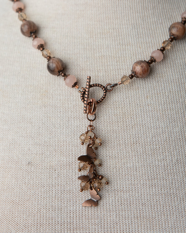Jennifer’s Chocolate Moonstone  and Copper Butterfly Necklace