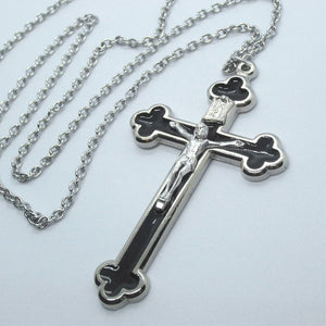 Kelly's Black Enamel Budded Crucifix Necklace