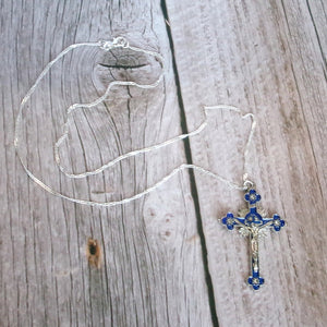 Kelly's Blue Enamel Crucifix Necklace
