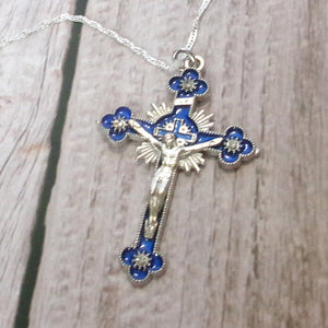 Kelly's Blue Enamel Crucifix Necklace
