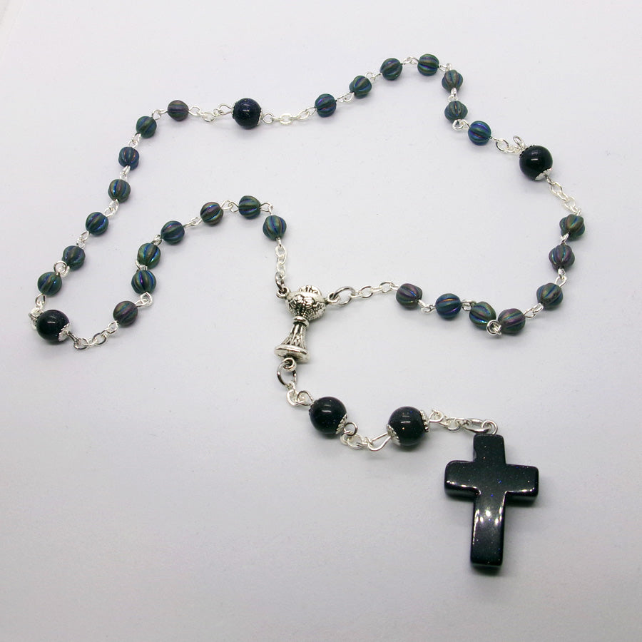 Kelly's Blue Goldstone and Czech Glass Prayer Beads