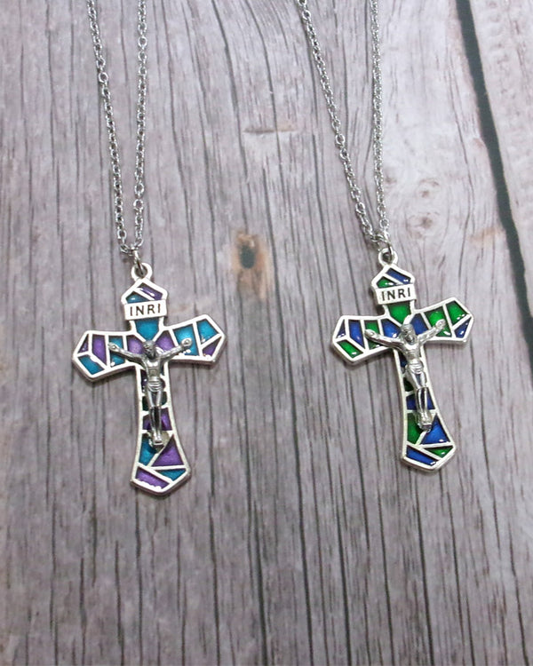 Kelly's Colorful Stained Glass Crucifix Necklace