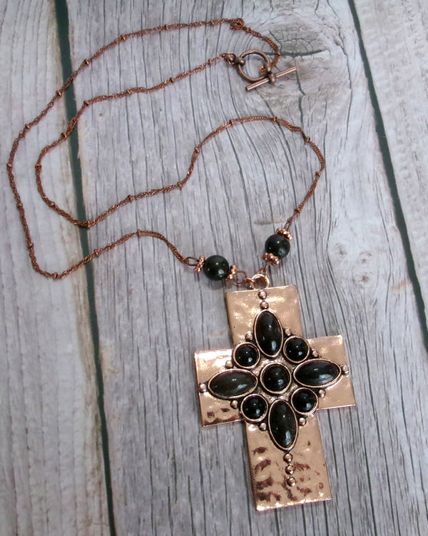 Kelly's Copper and Jet Cross Necklace