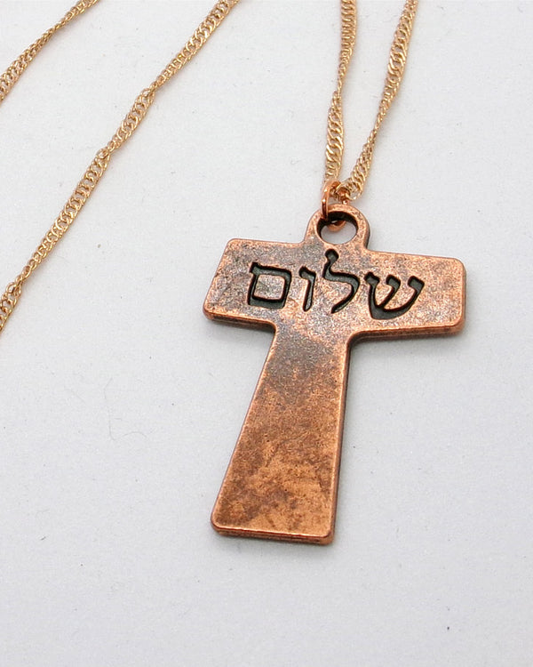 Kelly's Copper Shalom Tau Cross Necklace
