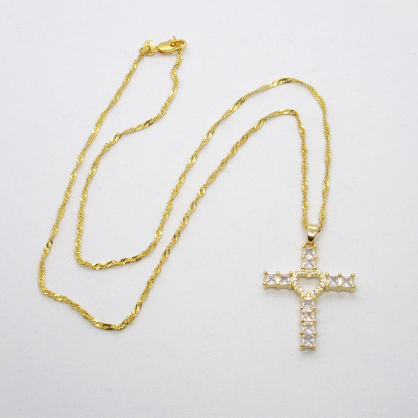Kelly's Crystal Heart Cross Necklace - Ad Crucem