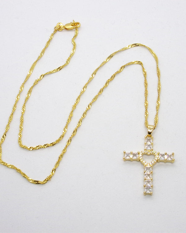 Kelly's Crystal Heart Cross Necklace