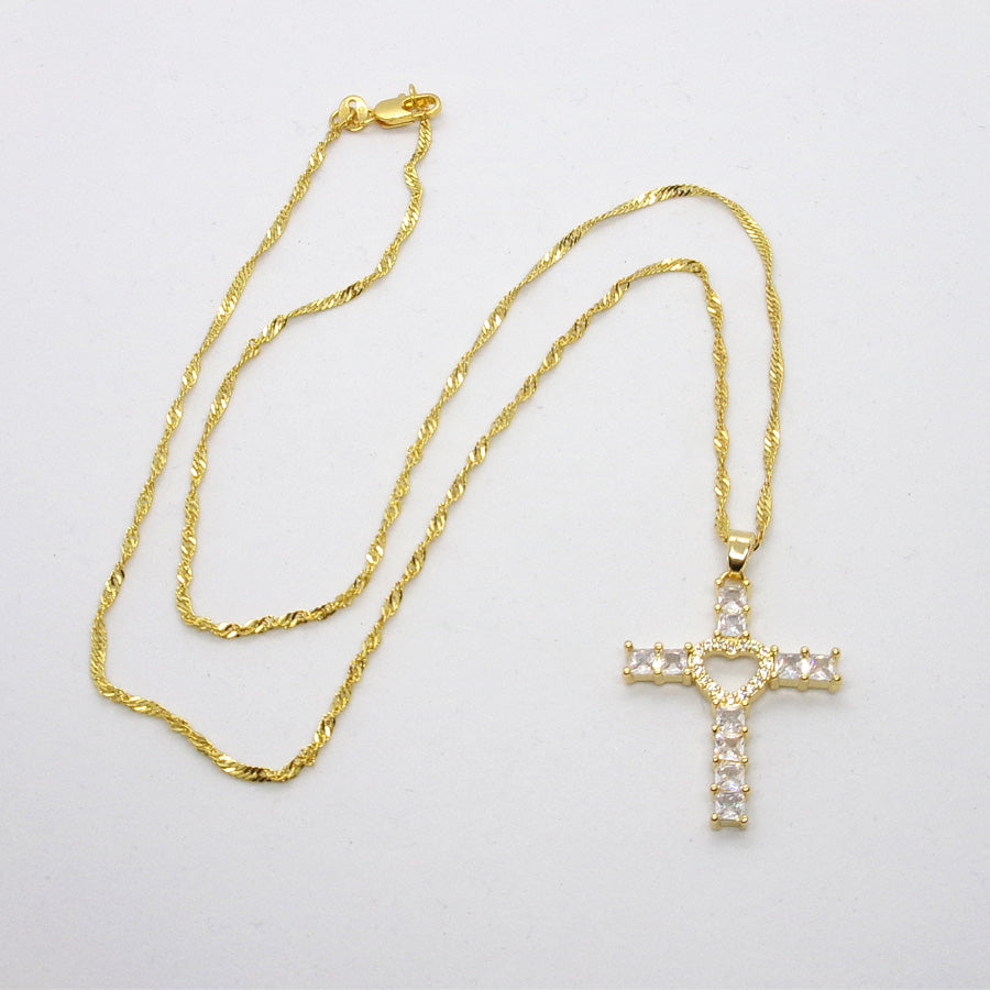 Kelly's Crystal Heart Cross Necklace - Ad Crucem