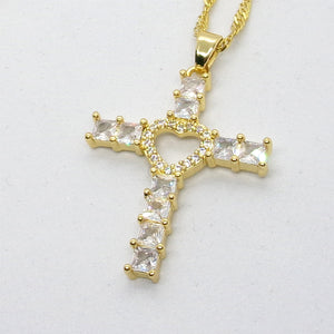 Kelly's Crystal Heart Cross Necklace