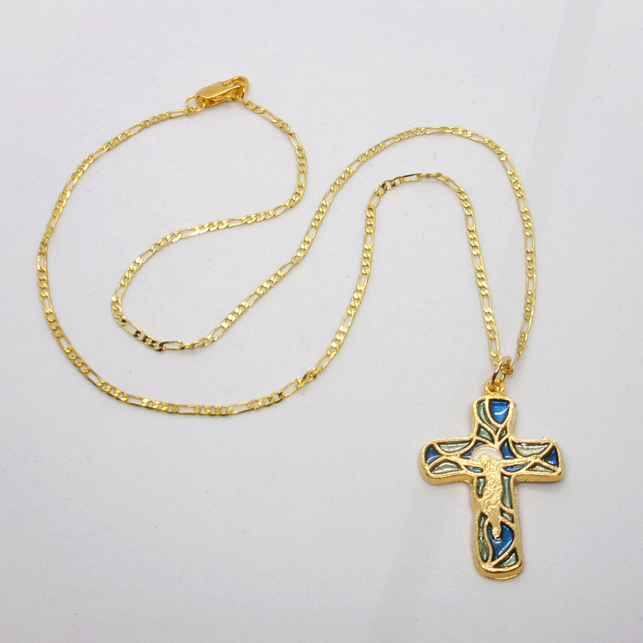 Kelly's Detailed Stained Glass Crucifix Necklace