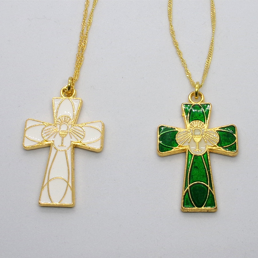 Kelly's Enameled Communion Cross Necklace