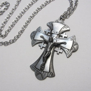 Kelly's Flared Pewter-Finish Crucifix Necklace