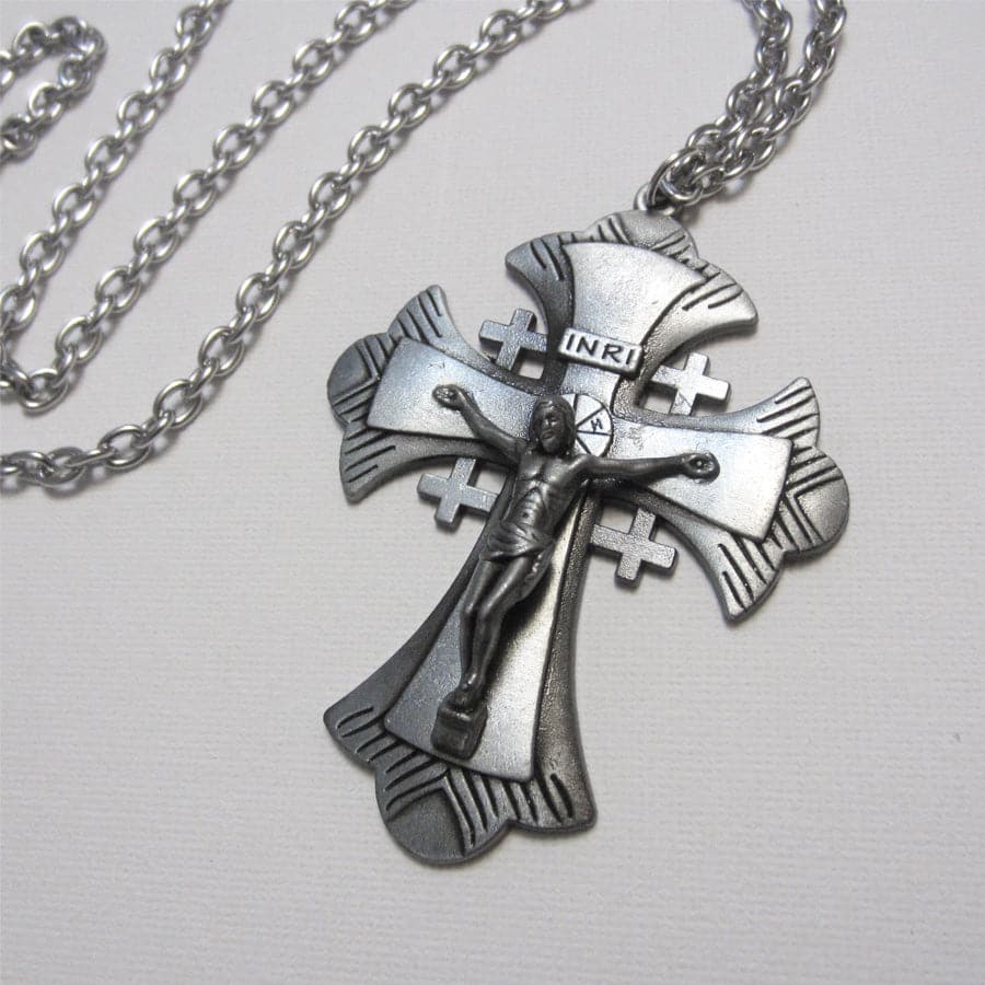Kelly's Flared Pewter-Finish Crucifix Necklace - Main Image
