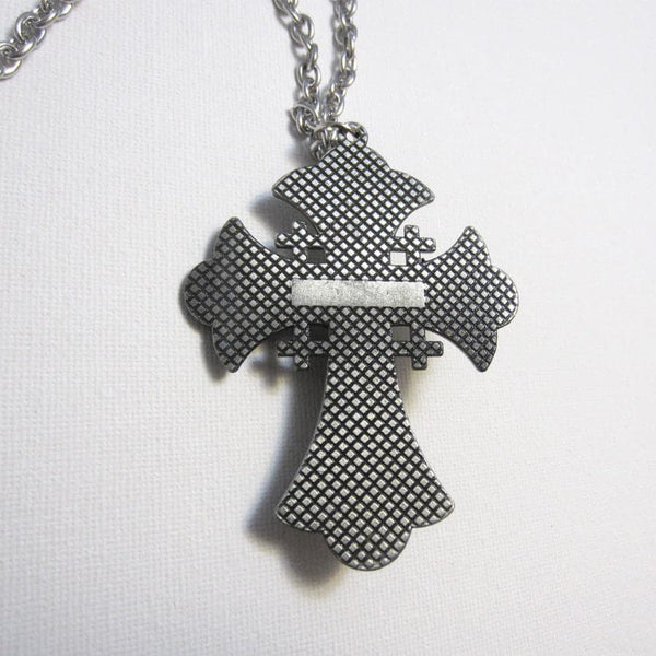 Kelly's Flared Pewter-Finish Crucifix Necklace - Ad Crucem