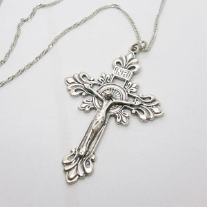 Kelly's Fleur-de-lis Filigree Crucifix Necklace