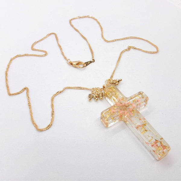 Kelly's Floral Resin Cross Necklace - Ad Crucem