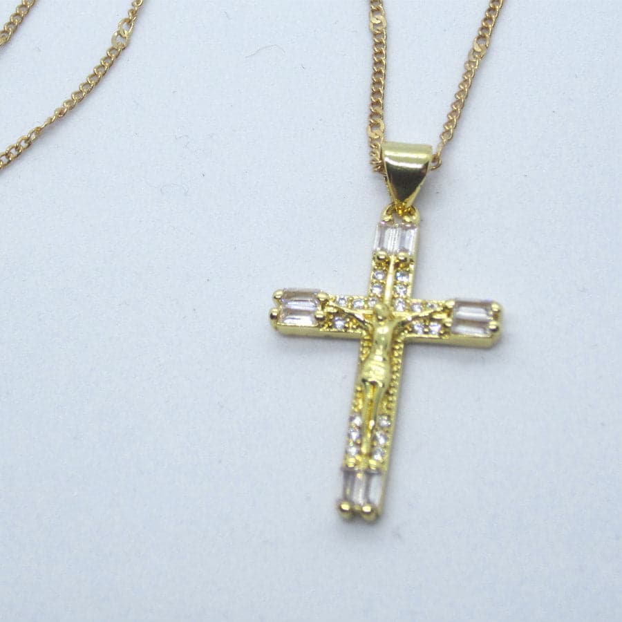 Kelly's Crystal Baguette Crucifix Necklace