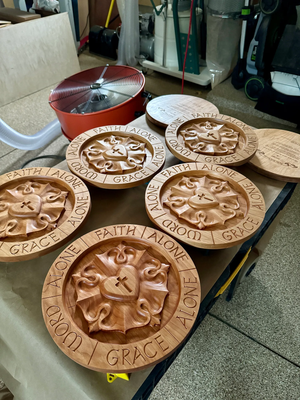 Ad Crucem Round 3D Luther Rose and Solas Plaque