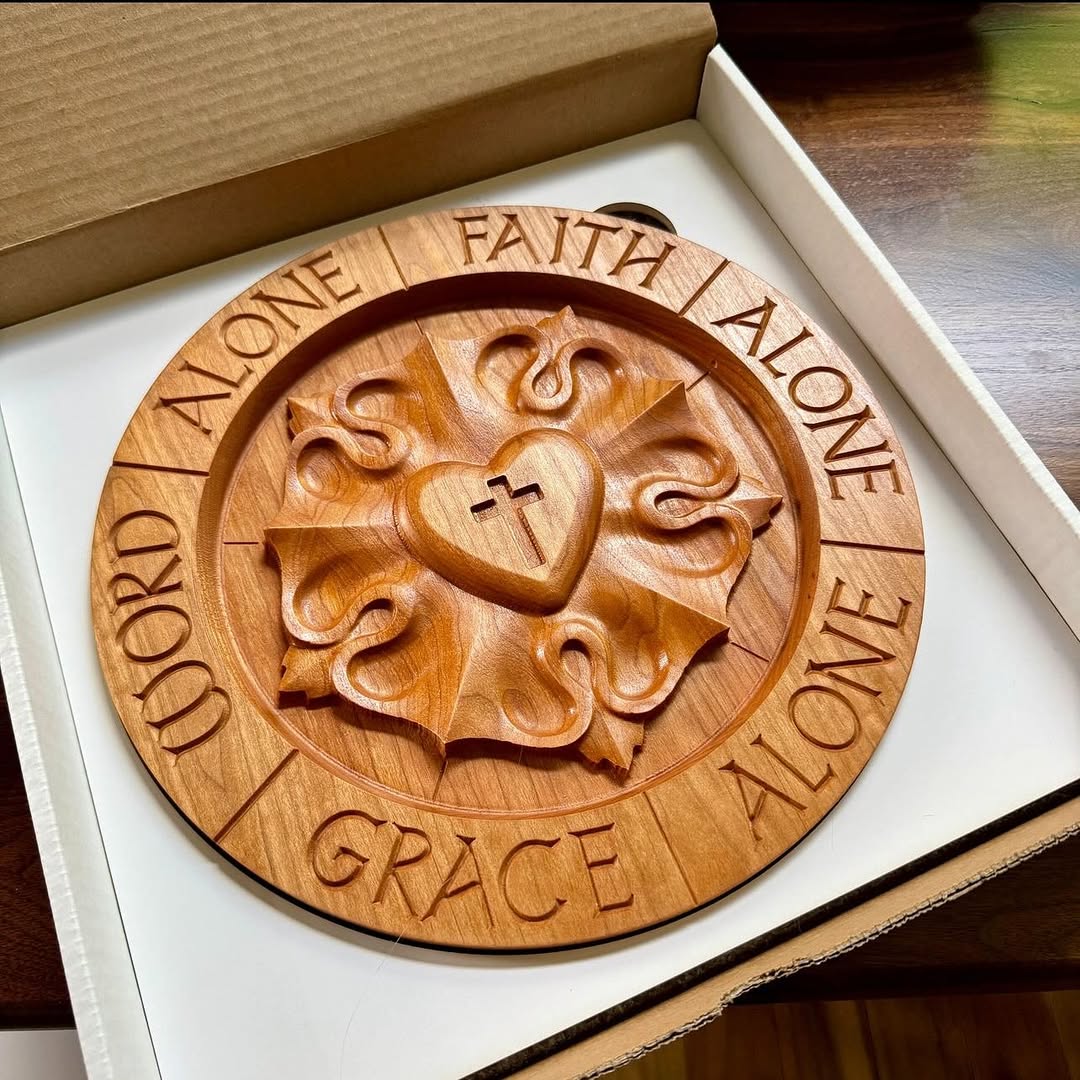 Ad Crucem Round 3D Luther Rose and Solas Plaque