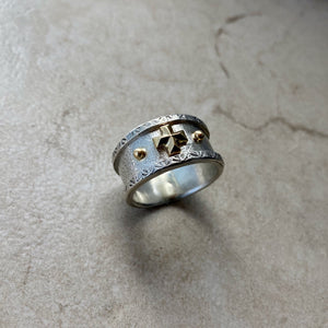 Kathy's Handcrafted Bordered Silver and Gold Cross Ring