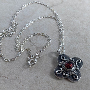 Kathy's Handcrafted Silver Cross with Red Pearl Necklace
