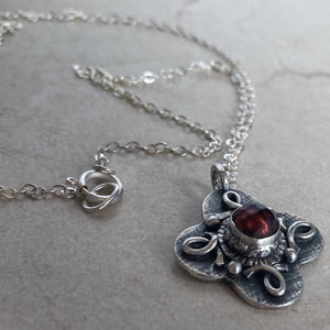 Kathy's Handcrafted Silver Cross with Red Pearl Necklace