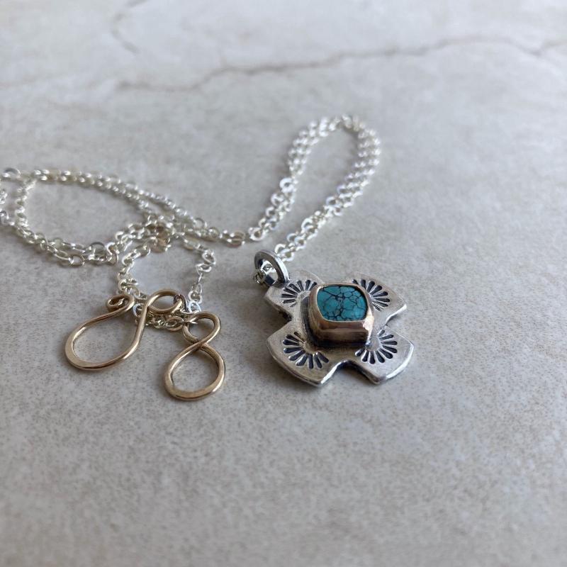 Kathy’s Handcrafted Silver and Gold Cross with Turquoise