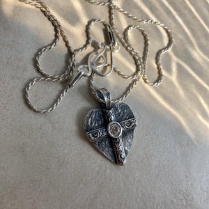 Kathy’s Handcrafted Silver Cross and Heart Necklace with Cubic Zirconia Gemstone