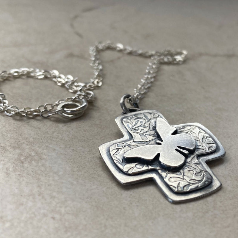 Kathy’s Handcrafted Silver Mourning Cross Pendant/Necklace