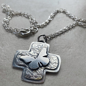 Kathy’s Handcrafted Silver Mourning Cross Pendant/Necklace