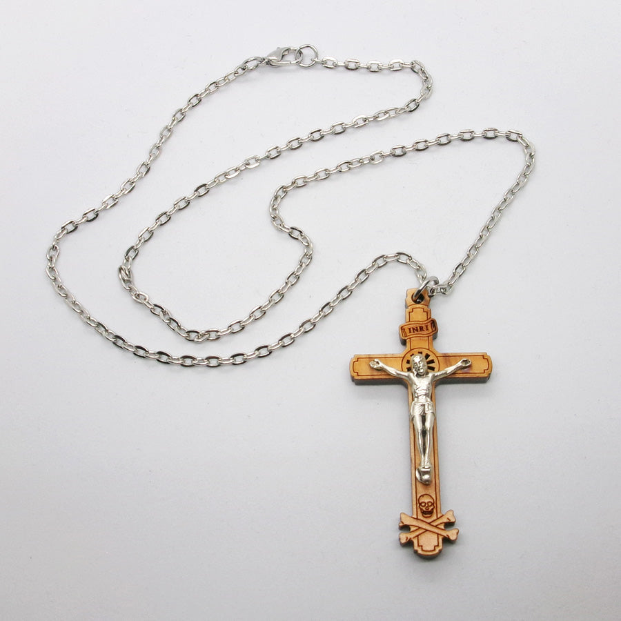 Kelly's Laser-Cut Olive Wood Crucifix Necklace