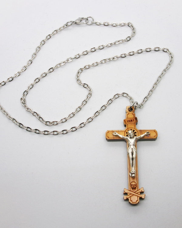 Kelly's Laser-Cut Olive Wood Crucifix Necklace