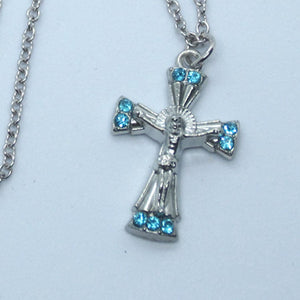 Kelly's Blue Rhinestone Crucifix Necklace