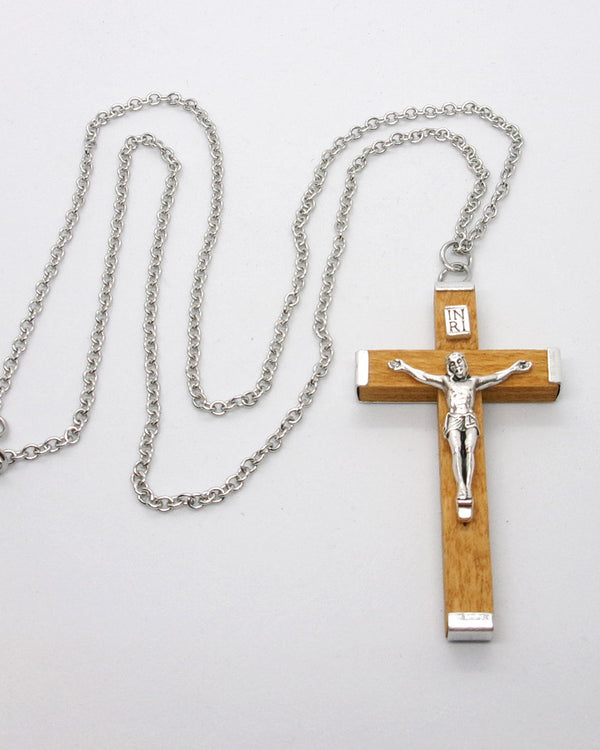 Kelly's Midtone Wood Crucifix Necklace