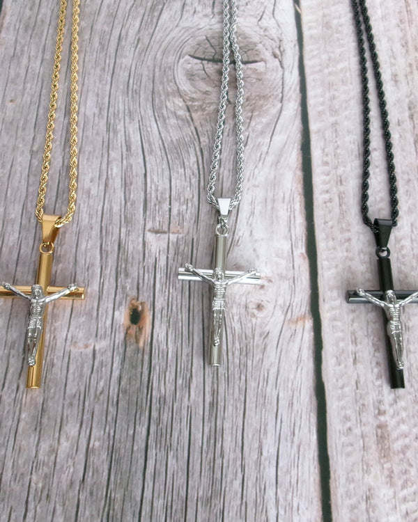 Kelly's Multi-Tone Rope Chain Crucifix Necklace