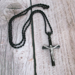 Kelly's Multi-Tone Rope Chain Crucifix Necklace