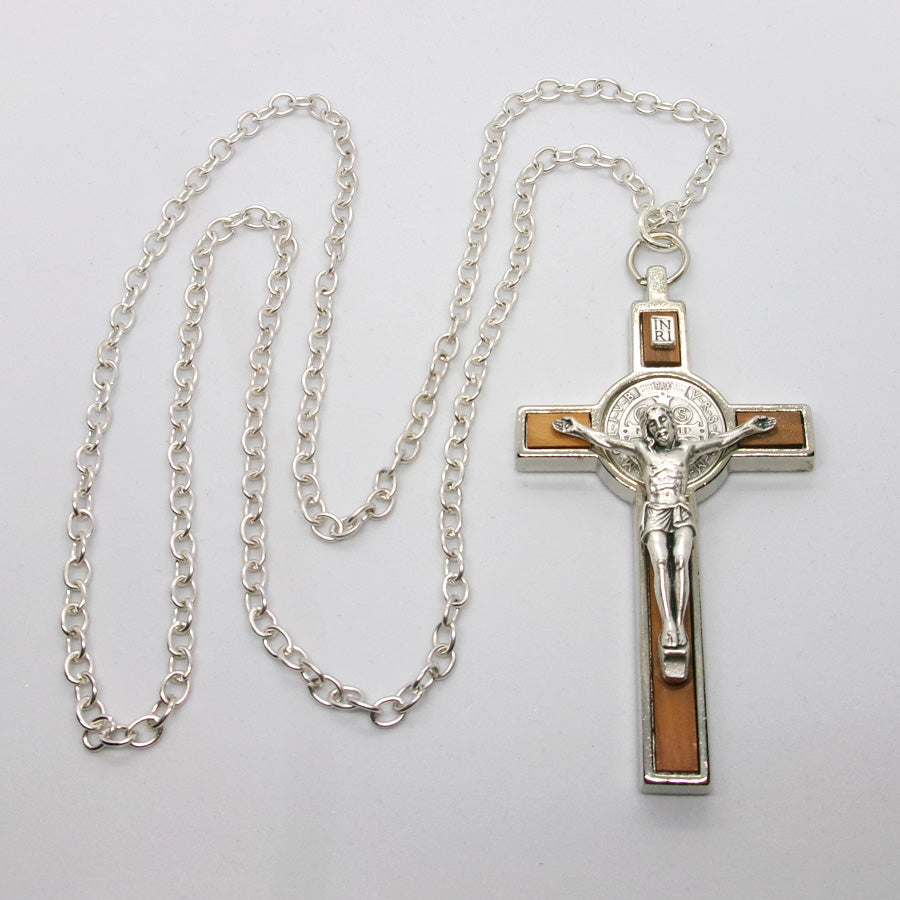 Kelly's Olive Wood Inlaid St. Benedict Crucifix Necklace