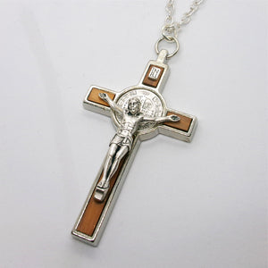 Kelly's Olive Wood Inlaid St. Benedict Crucifix Necklace