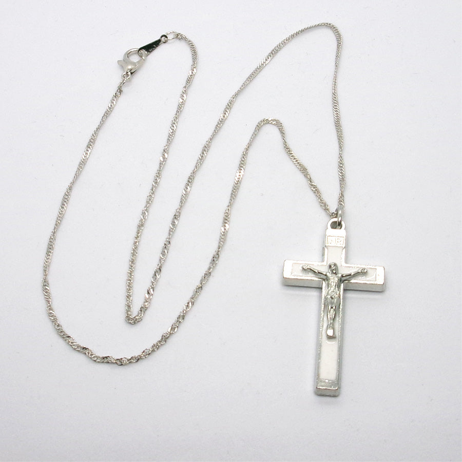 Kelly's Plain White Enameled Crucifix Necklace