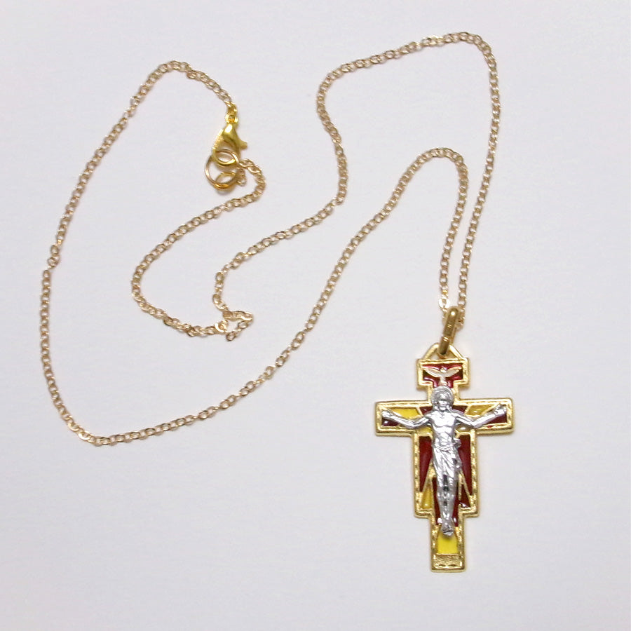 Kelly's Red/Gold Stained Glass Crucifix Necklace