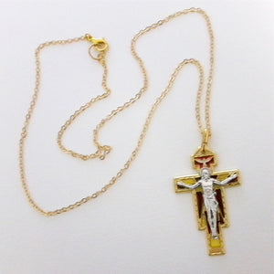 Kelly's Red/Gold Stained Glass Crucifix Necklace