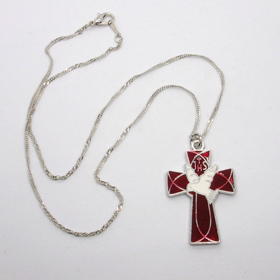 Kelly's Small Enameled Holy Spirit Cross Necklace