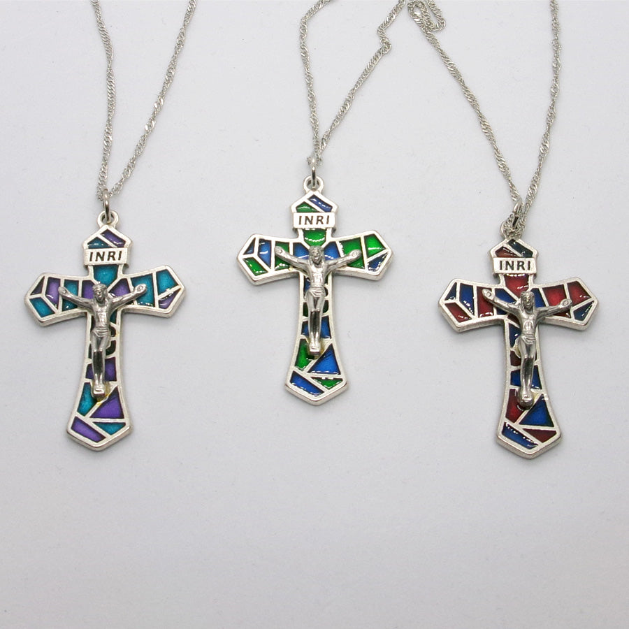Kelly's Colorful Stained Glass Crucifix Necklace