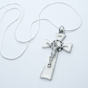 Kelly's White Enamel Thorns Crucifix Necklace