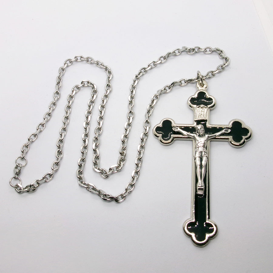 Kelly's XL Black Enamel Budded Crucifix Necklace